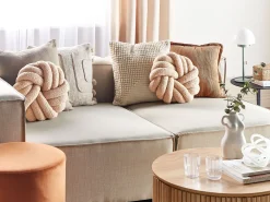Conjunto De 2 Almofadas Decorativas Com No Em Tecido Boucle Creme 31 X 31 Cm Akola