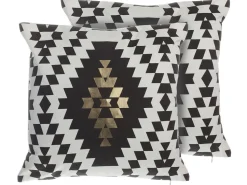 Conjunto De 2 Almofadas Decorativas 45 X 45 Cm Preto Branco E Dourado Coleus