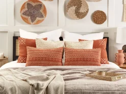 Conjunto De 2 Almofadas Decorativas Padrao Geometrico Em Algodao Laranja 35 X 55 Cm Orlaya