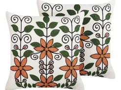 Conjunto De 2 Almofadas Decorativas Bordadas Em Algodao Multicolor 50 X 50 Cm Vellore