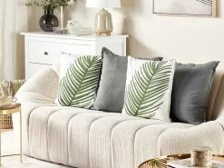 Conjunto De 2 Almofadas Decorativas Branca Com Folha De Palmeira Verde 45 X 45 Cm Azami