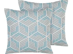 Conjunto De 2 Almofadas De Jardim Com Padrao Geometrico Cinzento E Azul 45 X 45 Cm Veggio