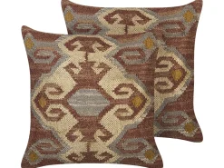 Conjunto De 2 Almofadas Decorativas Em Juta Multicolor 45 X 45 Cm Urpad