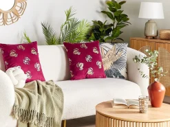 Conjunto De 2 Almofadas Decorativas Borgonha 45 X 45 Cm Goldenrod