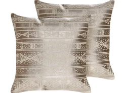 Conjunto De 2 Almofadas De Algodao Com Padrao Geometrico 50 X 50 Cm Rosa Dourado Oujda