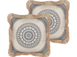 Conjunto De 2 Almofadas Decorativas Cremes E Pretas 45 X 45 Cm Geranium
