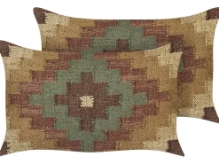 Conjunto De 2 Almofadas Decorativas Em Juta Multicolor 30 X 50 Cm Maguri