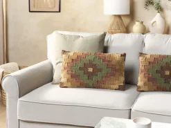 Conjunto De 2 Almofadas Decorativas Em Juta Multicolor 30 X 50 Cm Maguri