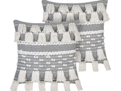 Conjunto De 2 Almofadas Decorativas Em Algodao Branco E Cinzento 45 X 45 Cm Brahea