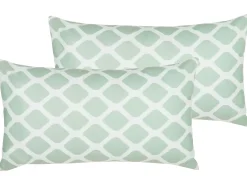 Conjunto De 2 Almofadas De Jardim Em Tecido Verde Menta E Branco 40 X 70 Kalamos