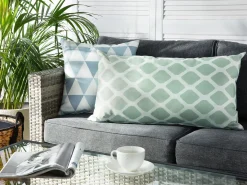 Conjunto De 2 Almofadas De Jardim Em Tecido Verde Menta E Branco 40 X 70 Kalamos