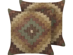 Conjunto De 2 Almofadas Decorativas Em Juta Multicolor 45 X 45 Cm Maguri