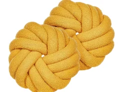 Conjunto De 2 Almofadas Decorativas Com No Em Tecido Boucle Amarelo 31 X 31 Cm Akola
