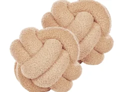 Conjunto De 2 Almofadas Decorativas Com No Em Tecido Boucle Creme 19 X 19 Cm Malni