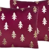 Conjunto De 2 Almofadas De Veludo Vermelho Padrao Natalicio 45 X 45 Cm Cupid