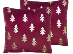 Conjunto De 2 Almofadas De Veludo Vermelho Padrao Natalicio 45 X 45 Cm Cupid