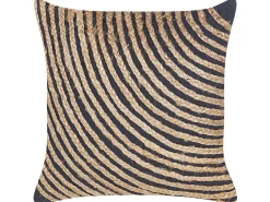 Conjunto De 2 Almofadas Decorativas Em Algodao Preto Com Juta Creme 45 X 45 Cm Bergenia