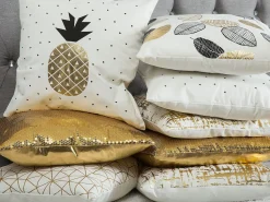 Conjunto De 2 Almofadas Decorativas De Algodao 45 X 45 Cm Dourada Sedum