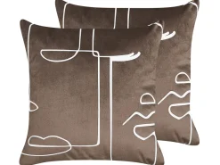 Conjunto De 2 Almofadas Decorativas Veludo Castanho E Branco 45 X 45 Cm Philodendron