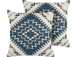 Conjunto De 2 Almofadas De Algodao Com Padrao Geometrico 50 X 50 Cm Azul E Creme Safi