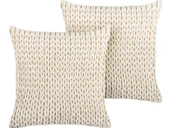 Conjunto De 2 Almofadas Decorativas Em Trancado Creme 45 X 45 Cm Oxalis
