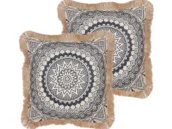 Conjunto De 2 Almofadas Decorativas Cremes E Pretas 45 X 45 Cm Agrimony