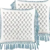 Conjunto De 2 Almofadas Decorativas Com Padrao Floral E Borlas Em Algodao Branco E Azul 45 X 45 Cm Pallida