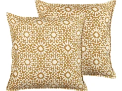 Conjunto De 2 Almofadas Decorativas Com Padrao Geometrico Em Algodao Creme 45 X 45 Cm Ceiba