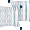 Conjunto De 2 Almofadas Decorativas Em Algodao Branco E Azul Escuro 45 X 45 Cm Tilia