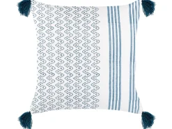 Conjunto De 2 Almofadas Decorativas Em Algodao Branco E Azul Escuro 45 X 45 Cm Tilia