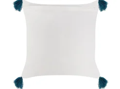 Conjunto De 2 Almofadas Decorativas Em Algodao Branco E Azul Escuro 45 X 45 Cm Tilia