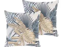 Conjunto De 2 Almofadas Decorativas Multicolor Com Padrao De Folha 45 X 45 Cm Tagetes