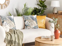 Conjunto De 2 Almofadas Decorativas Multicolor Com Padrao De Folha 45 X 45 Cm Tagetes