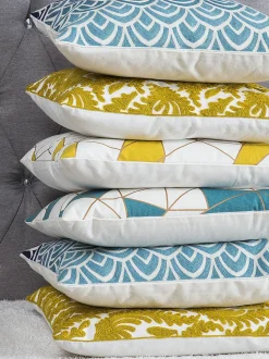 Conjunto De 2 Almofadas Decorativas Bordadas Algodao Amarelo 45 X 45 Primula