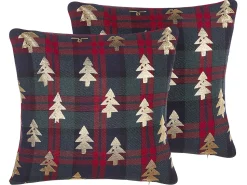 Conjunto De 2 Almofadas De Veludo Vermelho E Verde Padrao Natalicio 45 X 45 Cm Cupid