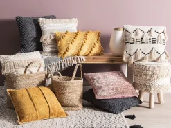 Conjunto De 2 Almofadas Decorativas Algodao Cinzento Com Relevo 45 X 45 Cm Konni