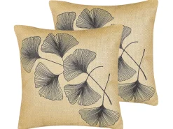 Conjunto De 2 Almofadas Decorativas Creme Motivo Folhas 45 X 45 Cm Wakad
