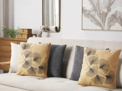 Conjunto De 2 Almofadas Decorativas Creme Motivo Folhas 45 X 45 Cm Wakad