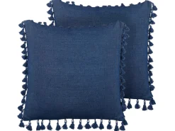 Conjunto De 2 Almofadas Decorativas Com Borlas Azuis Escuras 45 X 45 Cm Carpinus