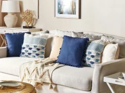 Conjunto De 2 Almofadas Decorativas Com Borlas Azuis Escuras 45 X 45 Cm Carpinus