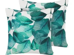 Conjunto De 2 Almofadas De Jardim Padrao Folha Azul/Branco 45 X 45 Cm Trebbo