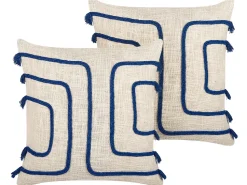 Conjunto De 2 Almofadas Decorativas Em Algodao Creme E Azul Marinho Com Padrao Abstrato 45 X 45 Cm Pleione