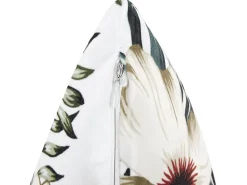 Conjunto De 2 Almofadas Em Veludo Branco E Verde Com Padrao De Folha 45 X 45 Cm Okra