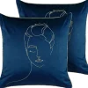 Conjunto De 2 Almofadas Em Veludo Azul Escuro E Dourado 45 X 45 Cm Crocus
