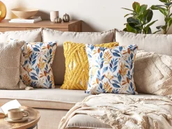 Conjunto De 2 Almofadas Em Veludo Amarelo E Azul 45 X 45 Cm Cattleya