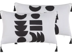 Conjunto De 2 Almofadas Preto E Branco 30 X 50 Cm Liriope