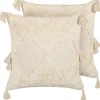 Conjunto De 2 Almofadas Tufadas Em Algodao Creme 45 X 45 Cm Avium