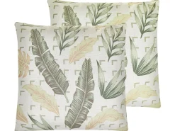 Conjunto De 2 Almofadas Verde E Creme 45 X 45 Cm Rhapis