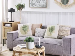 Conjunto De 2 Almofadas Verde E Creme 45 X 45 Cm Microsorum