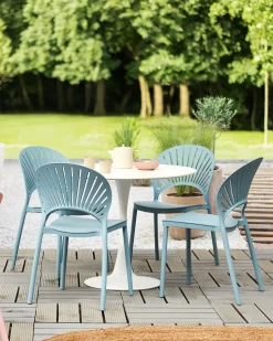 Conjunto De 4 Cadeiras De Jantar Em Plastico Azul Ostia